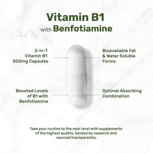 Vitamin B1 500mg with Benfotiamine, 240 Capsules, Fat & Water Soluble Thiamine
