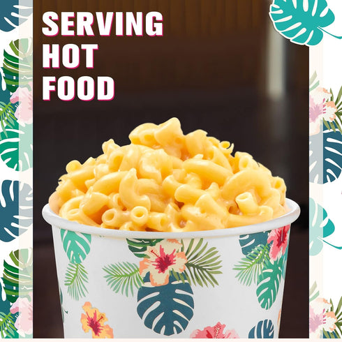 Hawaiian Summer Party Supplies Disposable Ice Cream Bowls, 8 oz Paper Snack Cups for Sundae Soup Candy (Classic