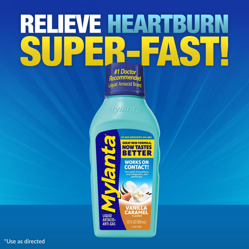 Mylanta Heartburn and Gas Relief, Liquid Antacid, Vanilla Caramel Flavor, 12 Fluid Ounce