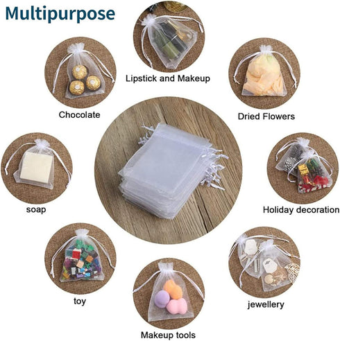 50Pcs White Organza Bags, 3x4 Inch Sheer Wedding Party Favor Bags with Drawstring