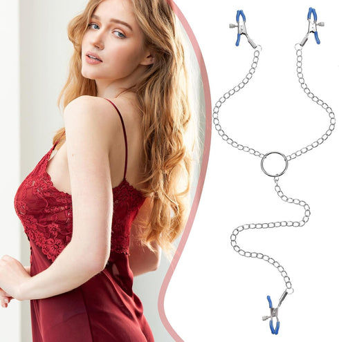Quilax 3 Adjustable Non Piercing Nipple Clamps Y Necklace for Women Men, Body Jewelry with Soft Silicone Pads, Clips