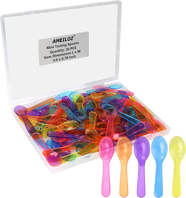 3 Inch Tiny Mini Tasting Spoons, Colored Disposables, Mini Sampling Spoon for Desserts, Ice Cream (30 PCS)