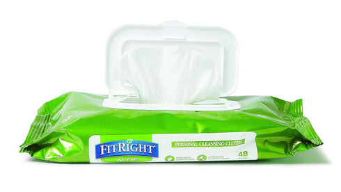 Medline FitRight Aloe Personal Cleansing Cloth Wipes, Scented, Pack of 48, 8 x 10 inch