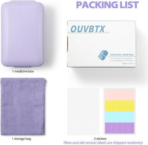 OUVBTX 8 Travel Pill Organizer with Blank Labels, Weekly Pill Box, Large Compartments Medicine Organizer