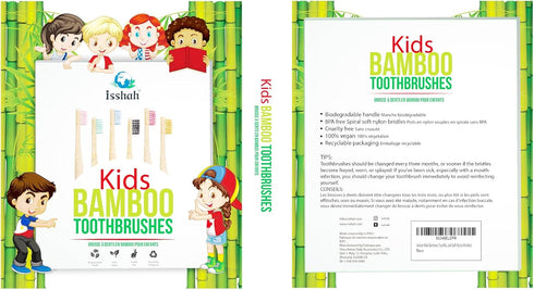 Kids Bamboo Toothbrushes, Biodegradable Handle, BPA Free, Pack of 6 (Spiral Soft Nylon Bristles)