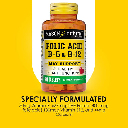 MASON NATURAL Heart Formula B6/B12/Folic Acid Tablets, 90 Count (Pack of 3)