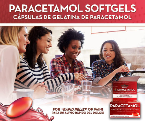 Acetaminophen 325mg 20 Softgels - Rapid Release Pain Relief, Extra Strength, Fever Reducer for Adults