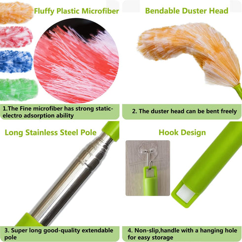 4 Pack Washable Electrostatic Duster, Extendable Feather Duster for Cleaning, 25" to 55"