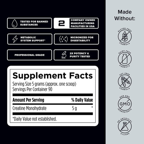 Creatine Monohydrate Powder, NSF Certified for Sport, Supplement for Muscle Recovery, Pre + Post Workout, 1 lb / 90