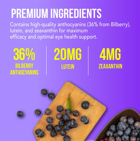 EyeCare Anthocyanins 100, 60 Softgels Eye Health Supplement with Bilberry, Lutein, Vitamin A & E