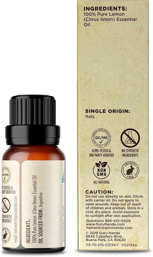 GuruNanda Lemon Essential Oil - 100% Pure Natural Undiluted Aromatherapy Oil for Diffusers & DIY Recipes (2x0.5 Fl Oz)