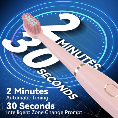 7AM2M Sonic Electric Toothbrush for Adults and Kids, High Power Rechargeable with 8 Brush Heads, 5 Modes, Pink