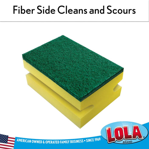 Lola Products Heavy Duty Dual Purpose Non-Scratch Scouring Sponge | Nylon & Polyester Non-Woven Scrubbing Pad | Sponge Wipes & Protects Hands | Fibers Cleans & Scours | 3.75" x 2.75" x 1.875" | 6-Pack by LOLA