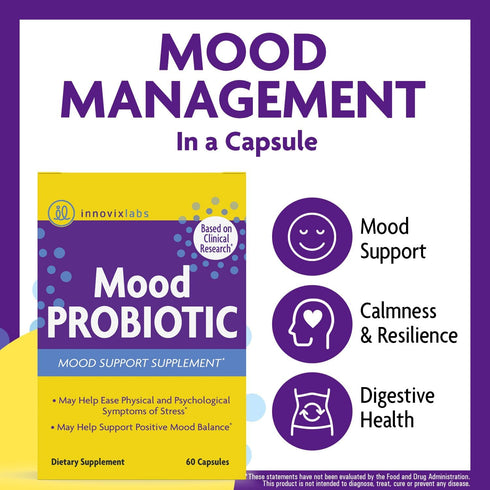 InnovixLabs Mood Probiotic for Women & Men, Digestive & Mood Support Supplement, 60 Capsules.