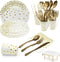 Paper Plates Napkins Set, Disposable 7/9 Inch White and Gold Party Supplies with Forks, Knives, Spoons
