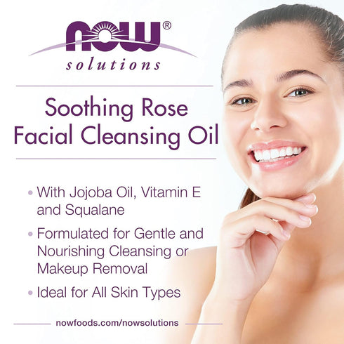 NOW Foods Solutions Soothing Rose Facial Cleansing Oil with Jojoba Oil, Vitamin E, Rose Absolute, 4 Fluid Ounce