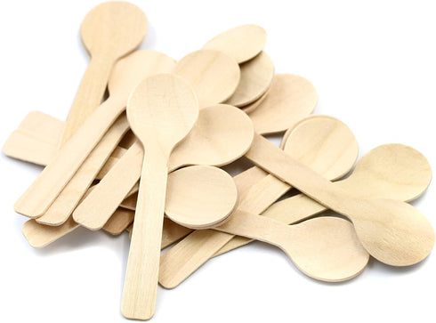 3.9 Inches Mini Wooden Ice Cream Dessert Spoons, Disposable Cutlery, Pack of 100