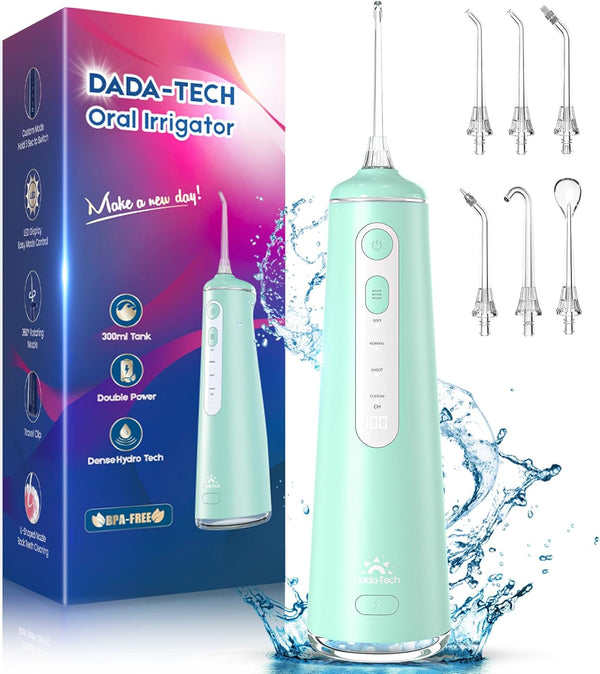 Cordless Water Flosser for Teeth, Portable Dental Cleaner with 8 DIY Modes, 7 Jets, 300ml Tank, Rechargeable (Green)