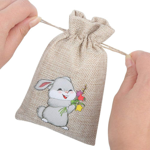 CCINEE 36PCS Easter Burlap Bags with Drawstring, Bunny Jute Goody Bags for Kids Party Favor Supply