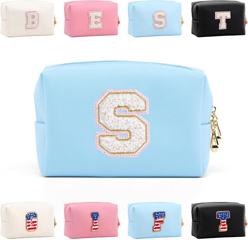 Personalized Initial Letter Makeup Bag Organizer, Waterproof PU Leather Letter Zipper Cosmetic Pouch Bag, Travel