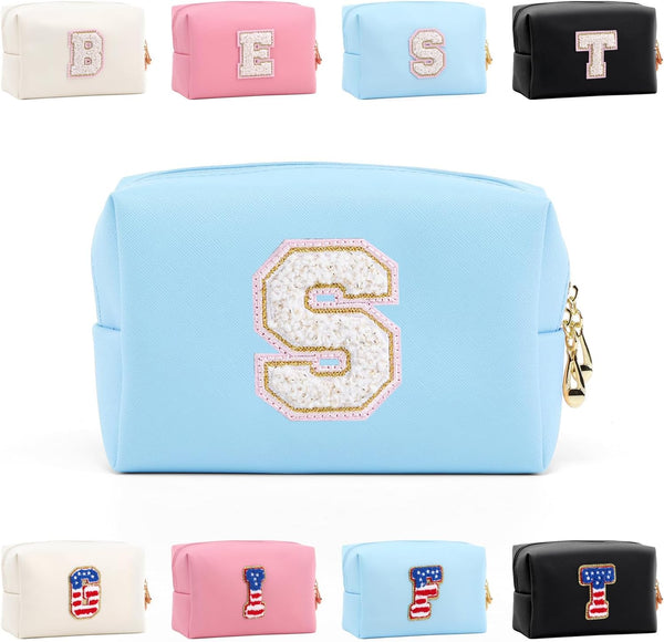 Personalized Initial Letter Makeup Bag Organizer, Waterproof PU Leather Letter Zipper Cosmetic Pouch Bag, Travel