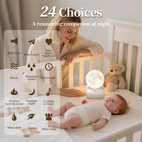 Rukico Light,24 White Noise Sleep Machine with Moon Lamp Night Soothing Sounds,Adjustable RGB Color Changing,Sleep Aid