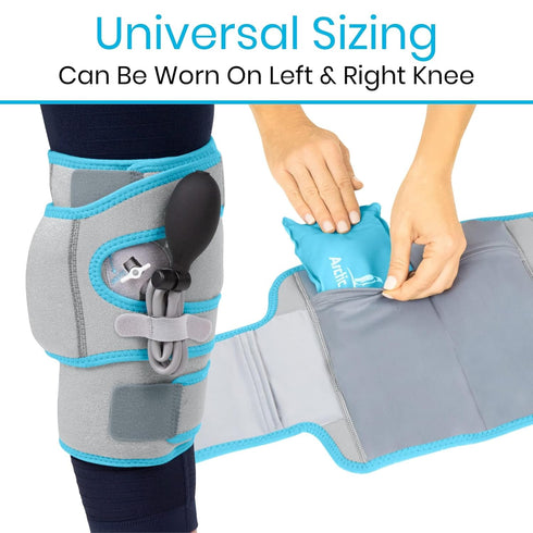 Vive Compression Knee Ice Wrap - Reusable Brace with Air Pump for Hot/Cold Therapy, Adjustable Pack for Sports Injuries