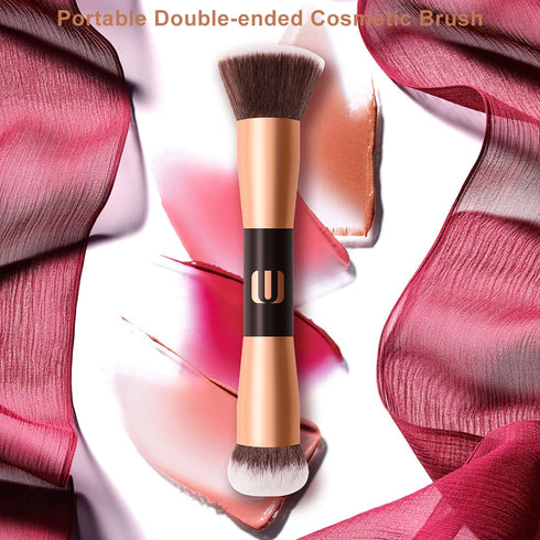 Face Foundation Brush, 2in1 Double Ended Makeup Brushes, Blush Brush, Loose Powder Brush for Blending Liquid Powder, Concealer Cream Cosmetics Makeup Tools (RoseGold)