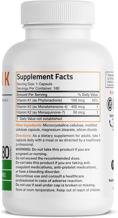 K2 MK7 K2 MK4 K1) 180 Vitamin K Triple Play (Vitamin / Vitamin / Vitamin Full Spectrum Complex Vitamin K Supplement