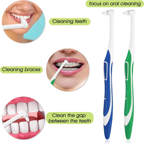 4 Pcs Tuft Toothbrush Set, Tufted Brush, Interspace Toothbrushes for Detail Cleaning (2 Blue + 2 Green)