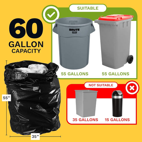 Drum Liners 55 Gallon Trash Bags (30 COUNT) – 2 Mil Trash Bags Heavy Duty, 55-60 Gallon Drum Liners, Contractor Garbage Bags, 35 x 55" - Made In USA by ToughBag
