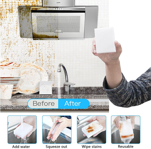 100 Pack Magic Sponge Eraser - Premium Melamine Foam for Multi-Functional Household Cleaning, No Scratch Pads