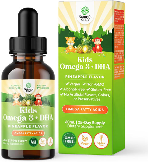 Liquid Omega 3 EPA DHA for Kids, Organic Vegan Supplement for Brain, Eye, Full Body Development, 2 Fl Oz