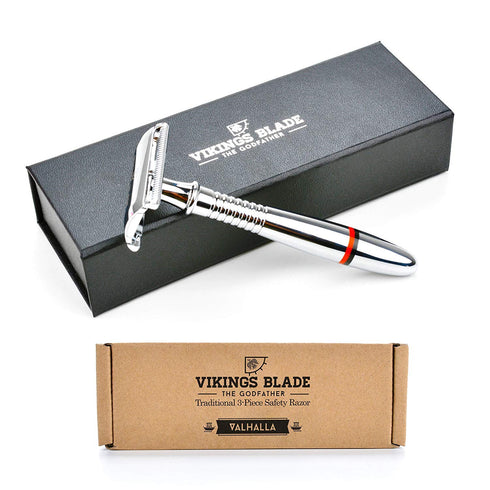 VIKINGS BLADE Double Edge Safety Razor for Men + Luxury Case + 5 Swedish Steel Blades, Classic 3-Piece