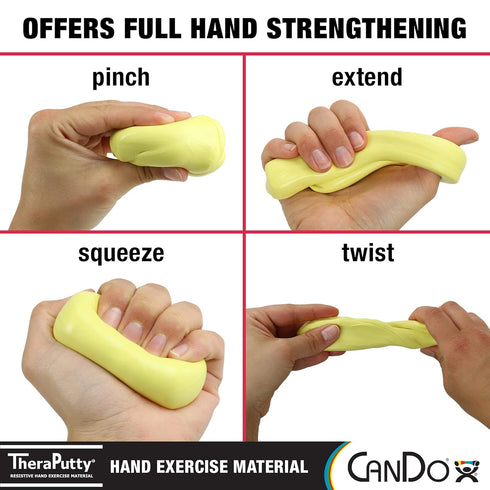 CanDo Theraputty Plus Hand Exercise Putty, 4 oz, Yellow, Hand Therapy, Stress Relief