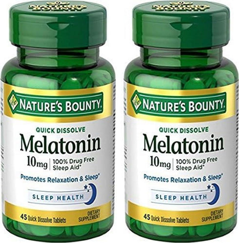 Melatonin Quick Dissolve Tablet by Nature's Bounty, Sleep Support, 10 mg, 45 Count (Pack of 2)