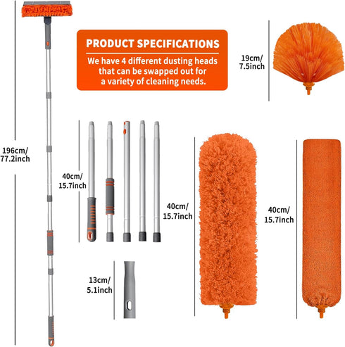 MNWHUC 72 Ceiling Fan Cleaner Duster with Extendable Long Handle Cleaning Duster Kit, Reusable Chenille & Microfiber