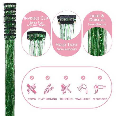 WENNALIFE Hair Tinsel Clip In for Girls, 6pcs 24 Inch Colorful Glitter Tinsel Hair Extensions