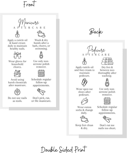 Manicure and Pedicure Aftercare Client Instruction Cards | 50 pk | Minimalist Nail Salon Care Removal Instructions
