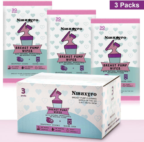Nmuxyro 3 Packs Breast Pump Wipes, Natural Pump Parts Cleaning On The Go, Resealable Manual Pacifier Wipe Quick Clean