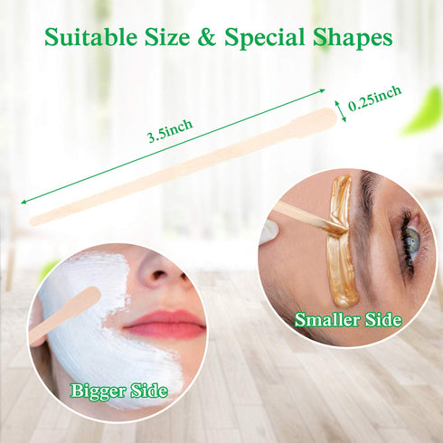 JANYUN 200 Pcs Wooden Eyebrow Waxing Sticks with Handle for Hair Removal - Face and Eyebrow