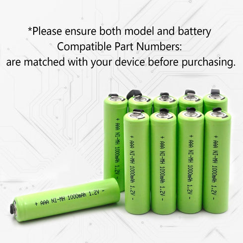 YUTSUJO (10-Pack) 1.2V 1000mAh Ni-MH AAA Rechargeable Battery with Tabs Compatible with Waterpik Toothbrush Electric