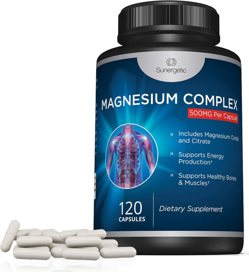 Premium Magnesium Citrate Capsules – 500mg Magnesium Oxide & Citrate Supplement – 120 Vegetable Capsules