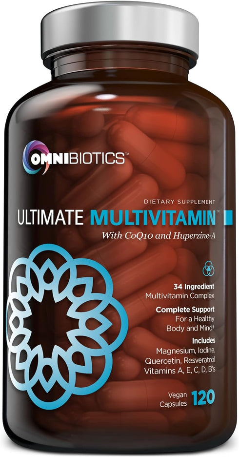 OmniBiotics Ultimate Daily Multivitamin for Women & Men, 120 Vegan Capsules with 34 Essential Ingredients