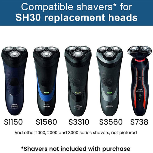 SH30 Shaving Heads Replacement for Philips Norelco Series 3000, 2000, 1000 Shavers, Closecut Razor Blades for S1560,