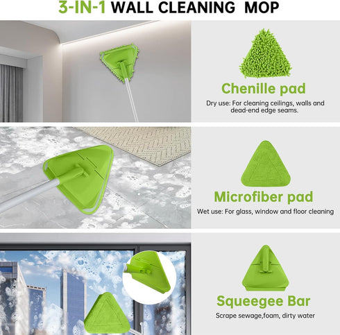 Wall & Baseboard Cleaner Mop Tool with 82'' Long Handle, 360 Degree Rotating Cleaning Tool
