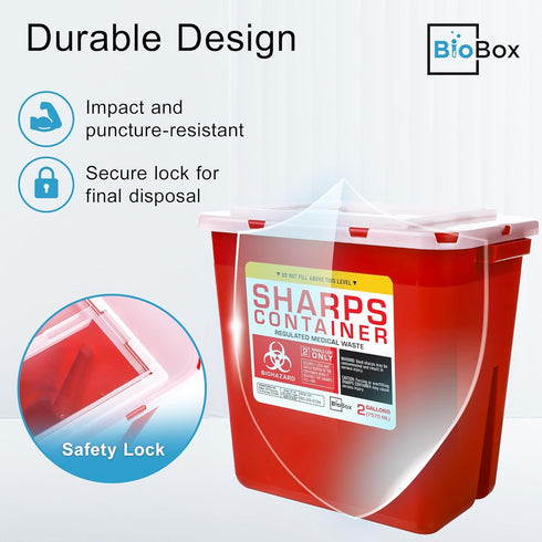 Large Sharps Container: Portable Needle Disposal Bin for Home and Labs, 2 Gallon (Pack of 1)