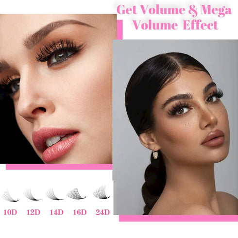 TDANCE Premade Fans Eyelash Extensions - 224 Fans, Middle Stem Heat Bonded Volume Lash Extensions (224-40D-0.03-C-8-15)