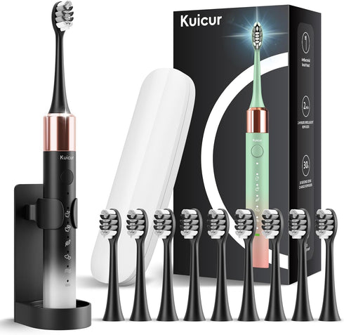 Sonic Electric Toothbrush for Adults and Kids, 10 Brush Heads, Travel Case, 15 Modes, 42,000 VPM Motor, 90 Days Charge