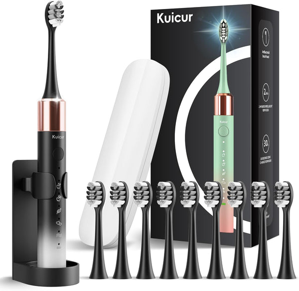 Sonic Electric Toothbrush for Adults and Kids, 10 Brush Heads, Travel Case, 15 Modes, 42,000 VPM Motor, 90 Days Charge